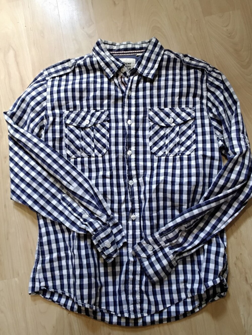 Paper Denim & Cloth Men's size Medium Blue and White Plaid Button-Front Shirt